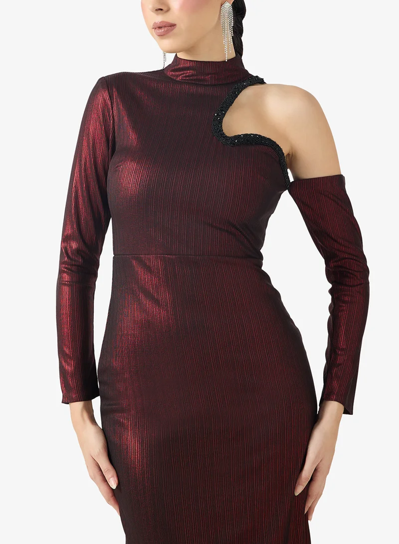 Threadz by Ajooni Off Shoulder Metallic Evening Dress
